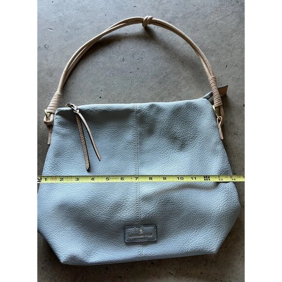 London Fog Travel Bag Houndstooth Brwn Barrel Duffle Leather Light Blue Bag - Picture 6 of 14